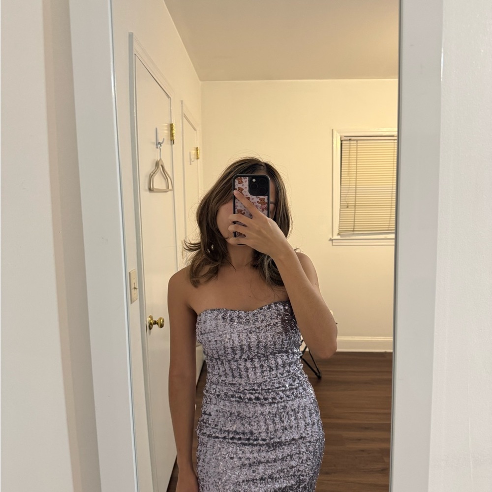 Elegant Silver Strapless Dress
